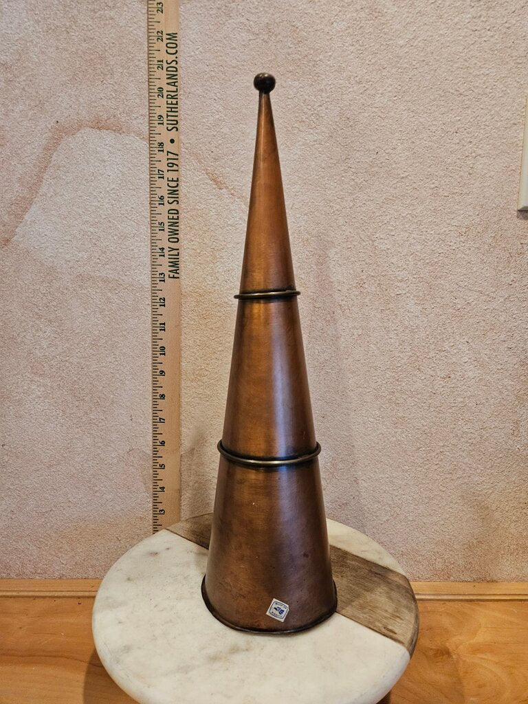 Vintage ringed copper cone wall pocket dry flower holder