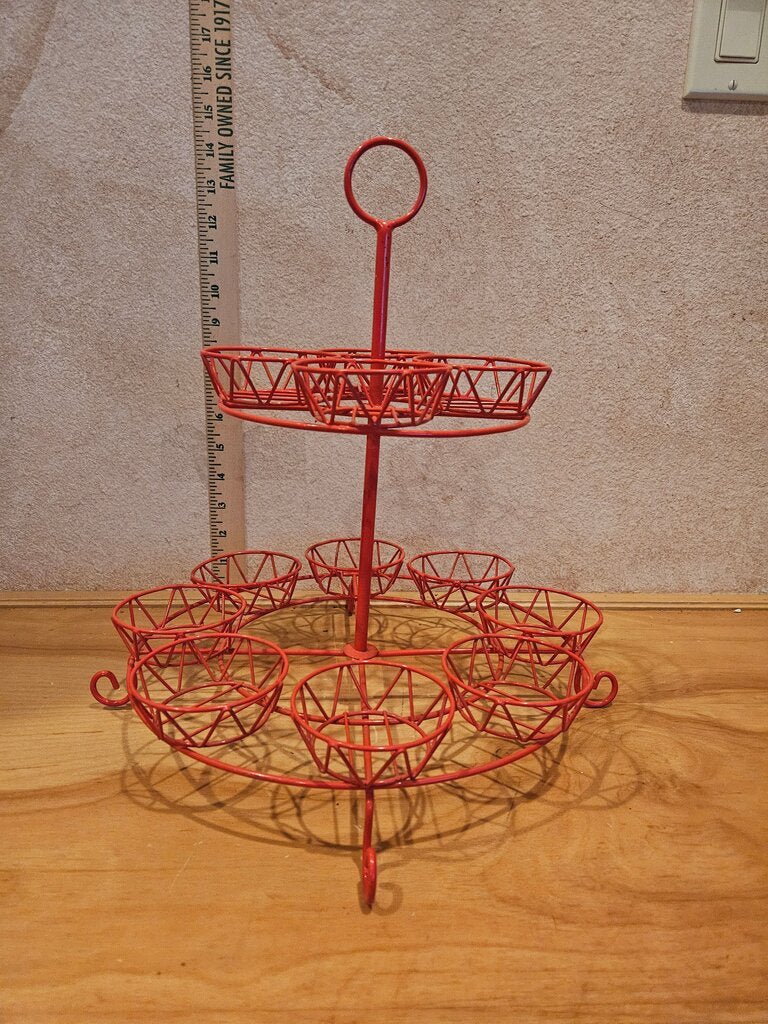 Red Multi-Tier Wire Basket Metal CUPCAKE STAND 2 Tier Holds 12 Dessert Holder Muffin Wedding Tower Ornament Display Stand