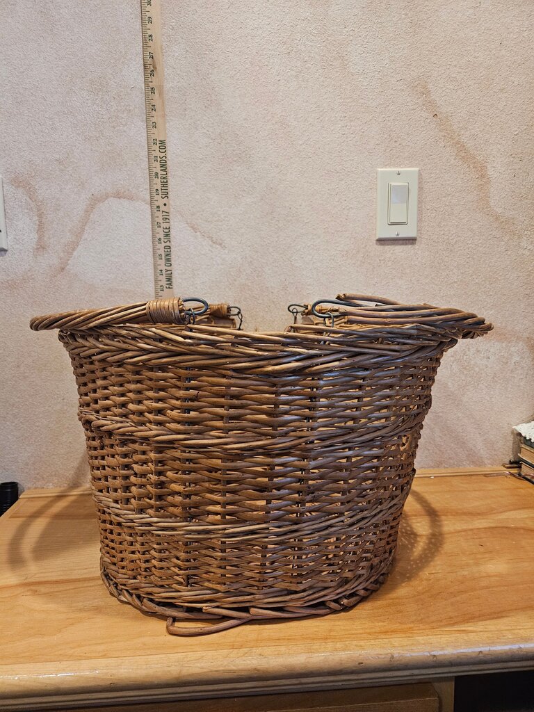 Vintage, Rustic Extra Large Woven Metal & Wicker Handles, Shows its age Charmingly, French Farmhouse style, Farm Gathering & Storage Basket