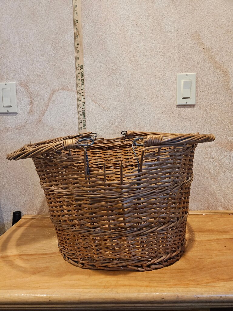 Vintage, Rustic Extra Large Woven Metal & Wicker Handles, Shows its age Charmingly, French Farmhouse style, Farm Gathering & Storage Basket