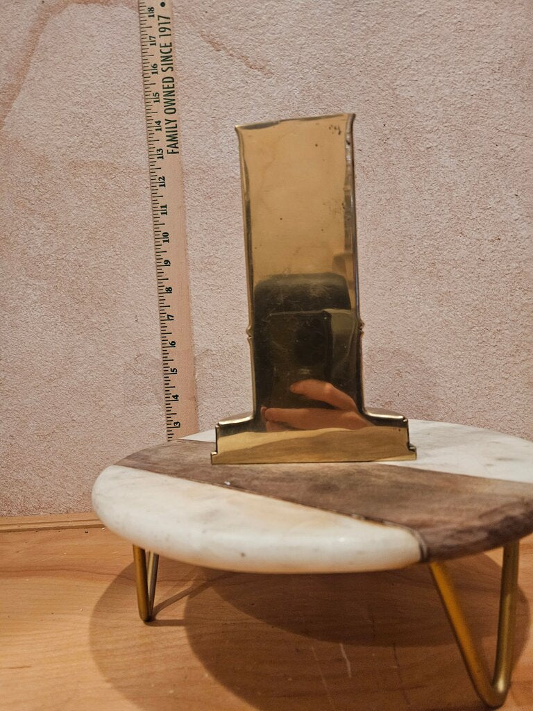 Vintage Rare Nakshi Bamboo Shaped Brass Bookend vase Paperweight w leaf & Bird Design