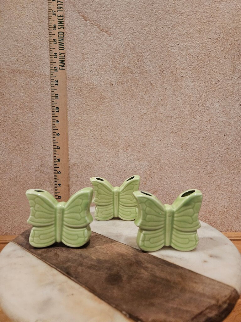 Vintage Ceramic Macrame Green Beads Butterfly 3 piece set