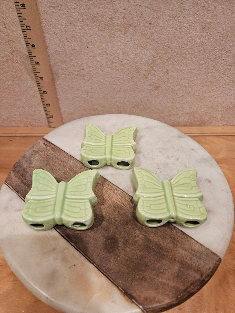 Vintage Ceramic Macrame Green Beads Butterfly 3 piece set