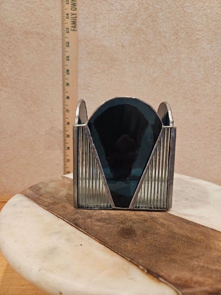 Art Deco Style COUNTRY BLUE & CLEAR GLASS candle holder / VASE / Pencil Holder / Planter