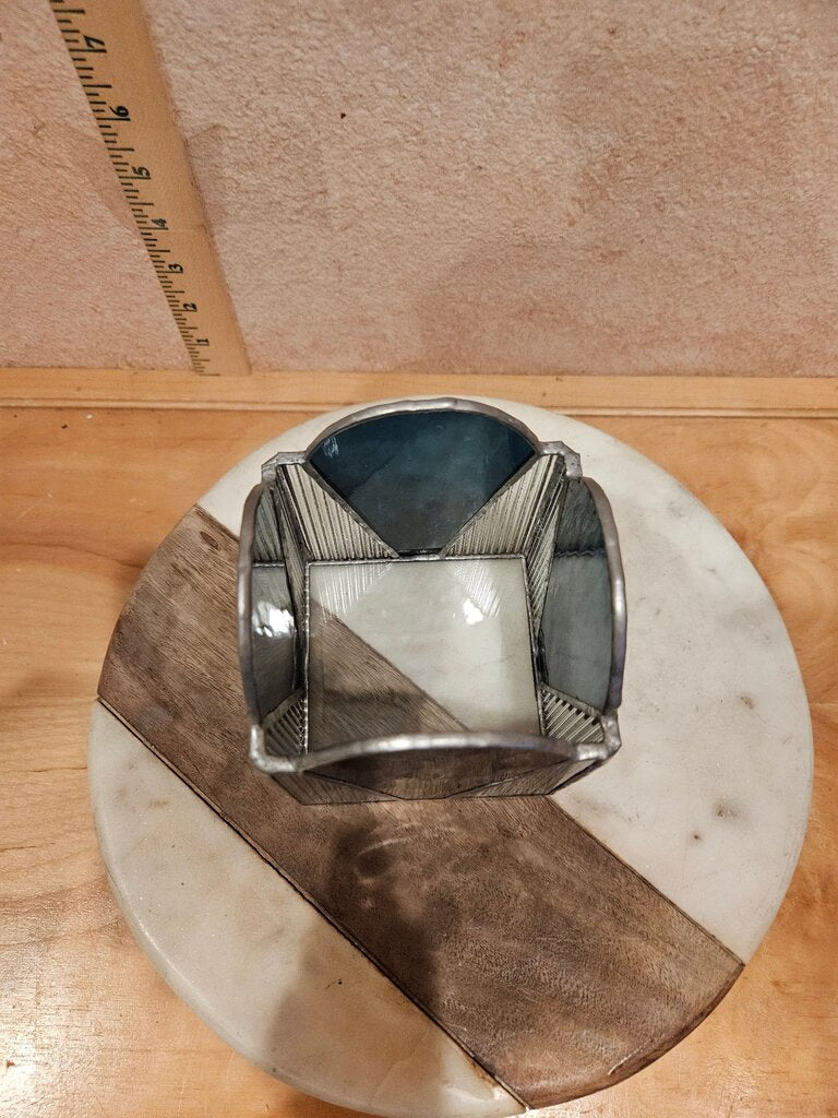Art Deco Style COUNTRY BLUE & CLEAR GLASS candle holder / VASE / Pencil Holder / Planter