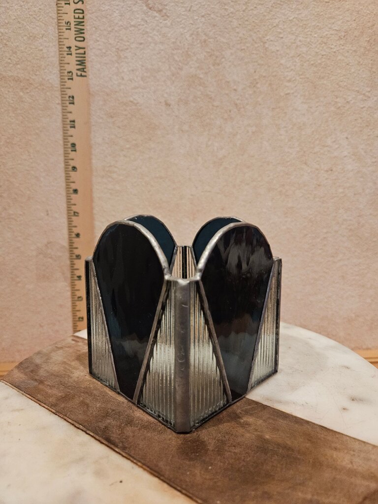 Art Deco Style COUNTRY BLUE & CLEAR GLASS candle holder / VASE / Pencil Holder / Planter