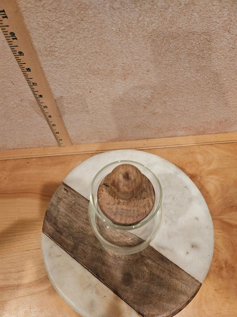 Glass & wood honey pot, honey vase w spoon, wooden honey lovers gift