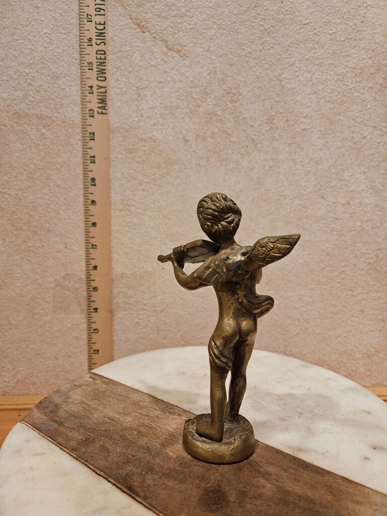 Vintage Solid Brass CHERUB FIGURINE 6" Angel Playing Violin Viola Boy Child Cherub Statue