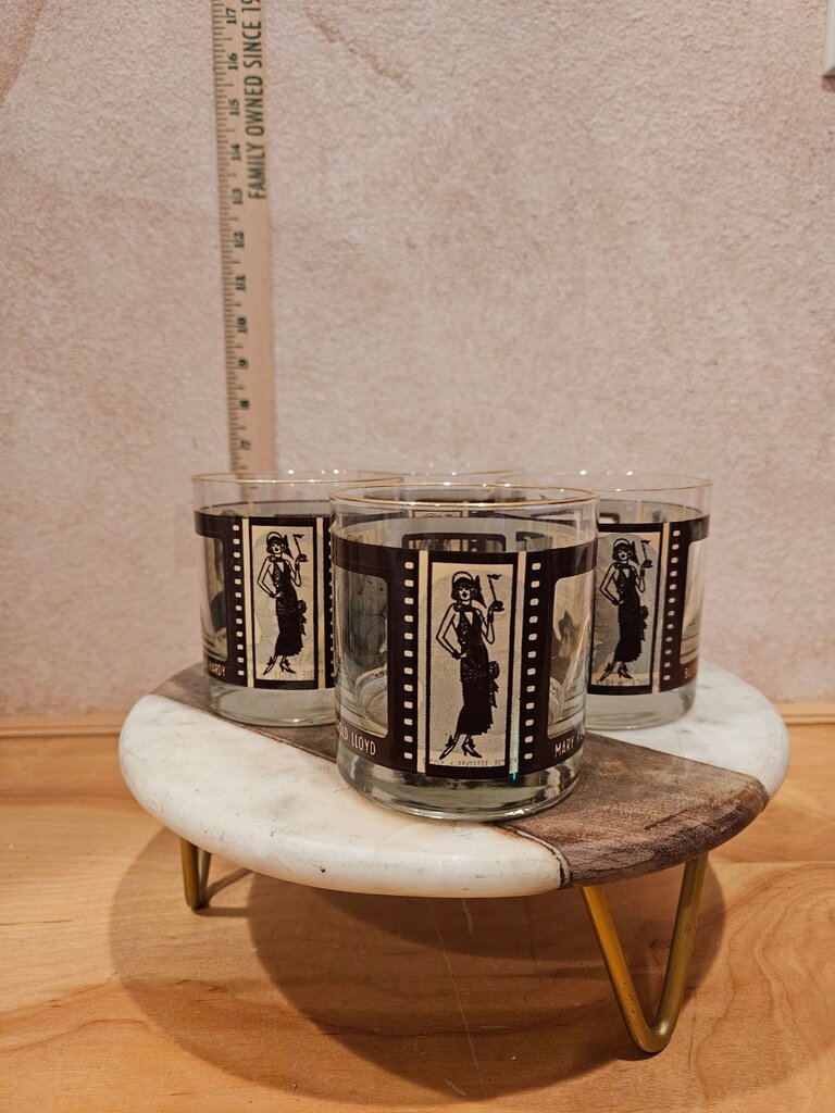 Vintage Roaring Twenties Whiskey Glasses MCM Hollywood Glam Film Star Tumblers, Set of 4 Cocktail Glasses Set
