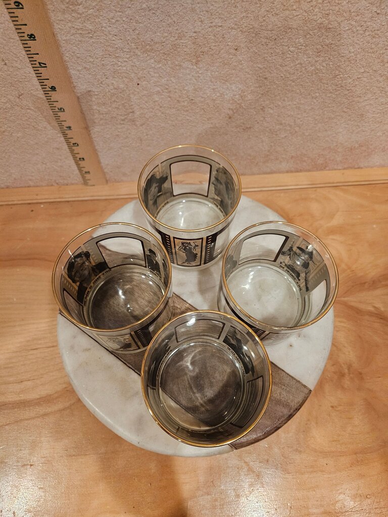 Vintage Roaring Twenties Whiskey Glasses MCM Hollywood Glam Film Star Tumblers, Set of 4 Cocktail Glasses Set