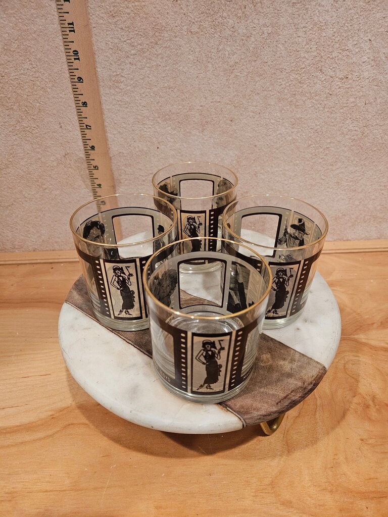 Vintage Roaring Twenties Whiskey Glasses MCM Hollywood Glam Film Star Tumblers, Set of 4 Cocktail Glasses Set