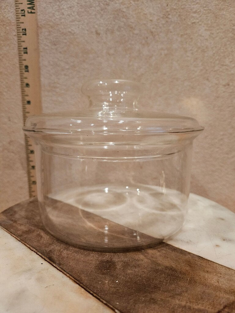 Vintage Trans Duck International Sauce Pan Lid Hand Blown Clear Glass Storage Organizer Jar w Lid