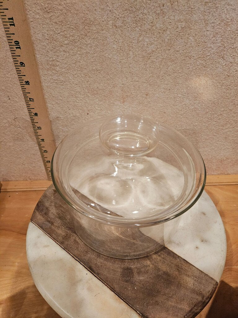 Vintage Trans Duck International Sauce Pan Lid Hand Blown Clear Glass Storage Organizer Jar w Lid