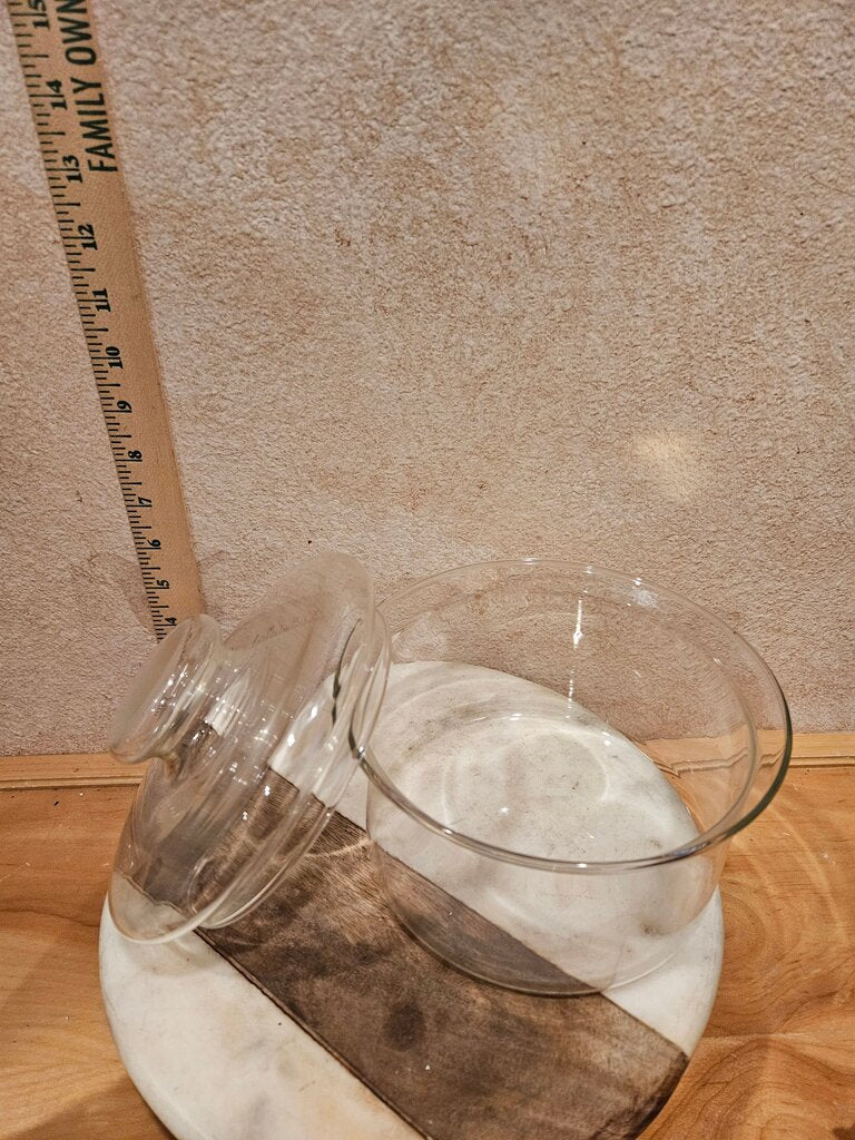 Vintage Trans Duck International Sauce Pan Lid Hand Blown Clear Glass Storage Organizer Jar w Lid