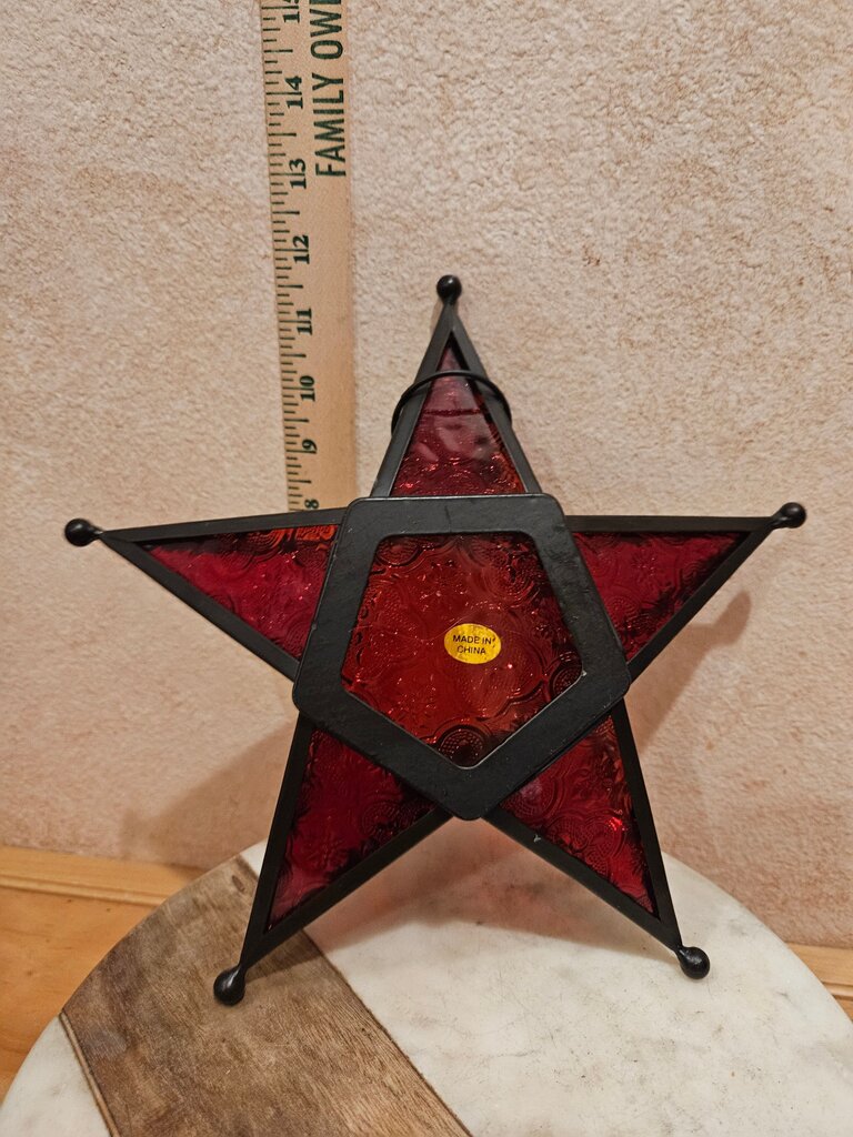Vintage Style Boho Chic Red Star Hanging Votive Candle Lantern Holder 10" Star