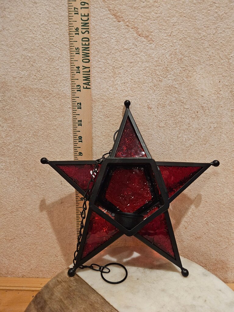 Vintage Style Boho Chic Red Star Hanging Votive Candle Lantern Holder 10" Star