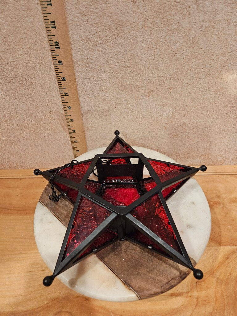 Vintage Style Boho Chic Red Star Hanging Votive Candle Lantern Holder 10" Star