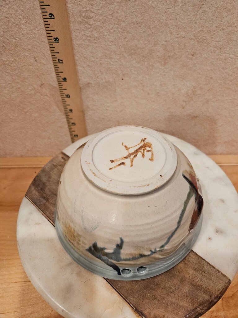 Handmade Set of Blue, brown & Tan Ceramic Ramen Noodle Bowl w chopstick rests Serving Bowl