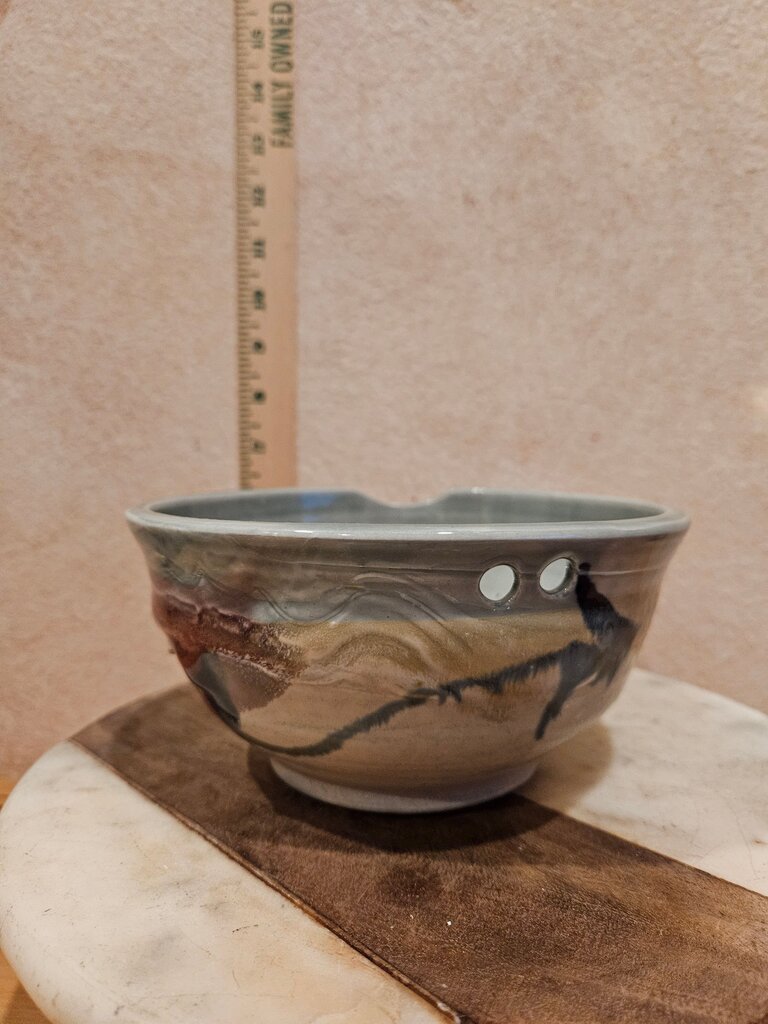Handmade Set of Blue, brown & Tan Ceramic Ramen Noodle Bowl w chopstick rests Serving Bowl