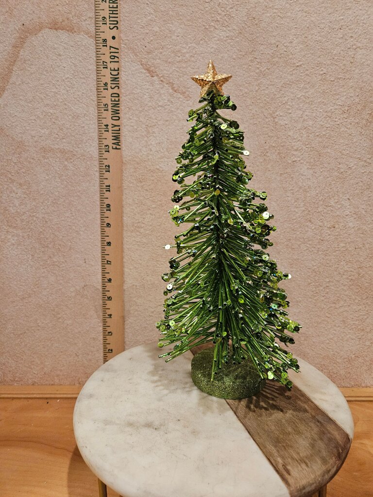 Mini Cone Metallic Brush Christmas Tree Green Glitter XMAS DECOR