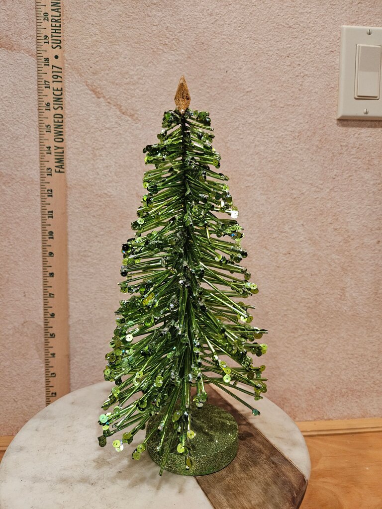 Mini Cone Metallic Brush Christmas Tree Green Glitter XMAS DECOR