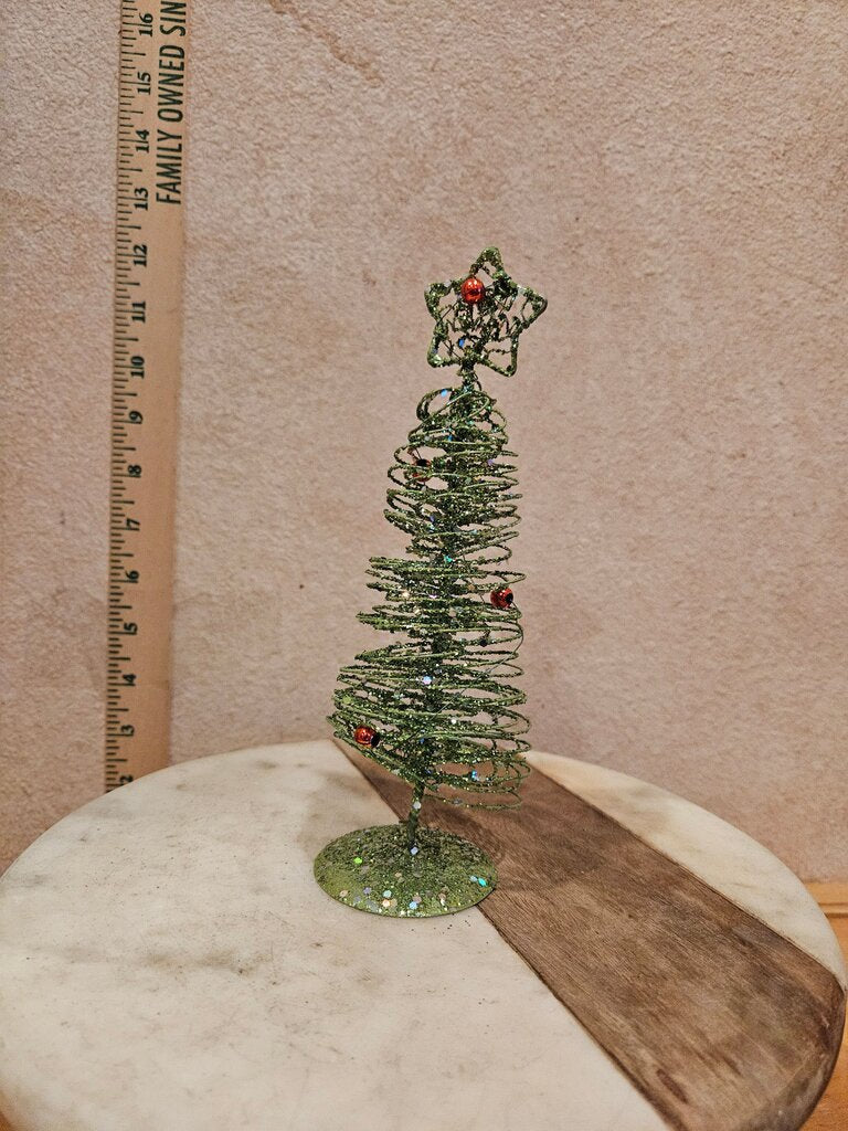 Pier 1 Imports 14.5" Vintage Metal Christmas Spiral Tree, Green Sparkle Painted Holiday Chic