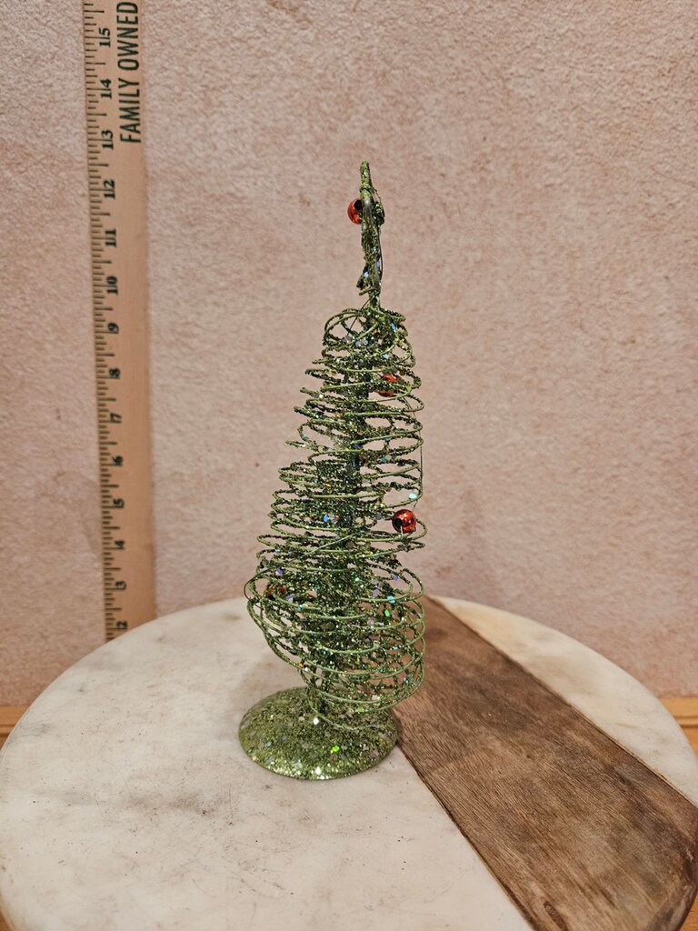 Pier 1 Imports 14.5" Vintage Metal Christmas Spiral Tree, Green Sparkle Painted Holiday Chic