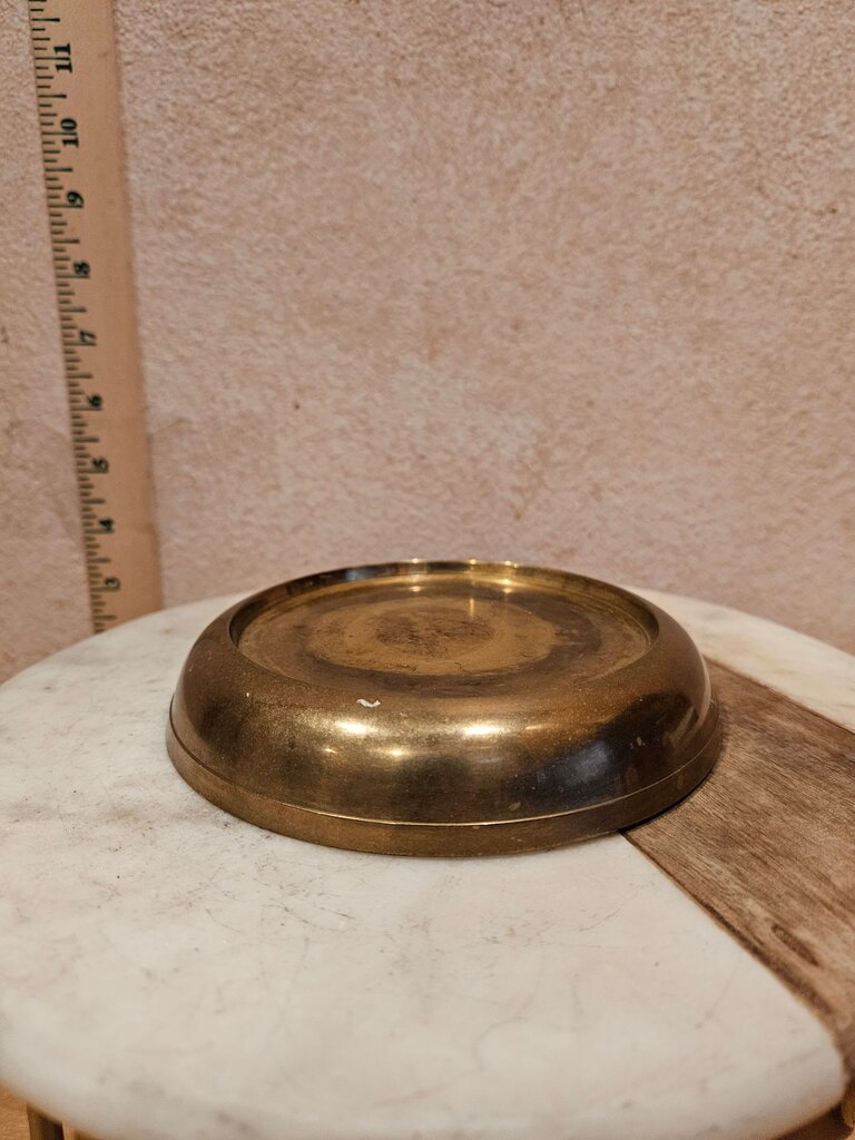 Vintage MCM Brass Bowl shallow dish, plant riser, cloche base trinket holder, vanity display
