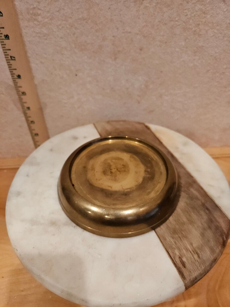 Vintage MCM Brass Bowl shallow dish, plant riser, cloche base trinket holder, vanity display