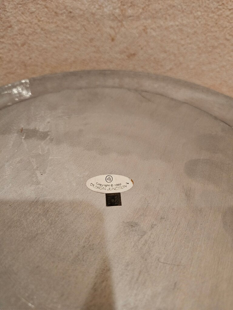 Decorative Round Serving Platter Mother of Pearl Inlay, w Geometric Design cloche base display