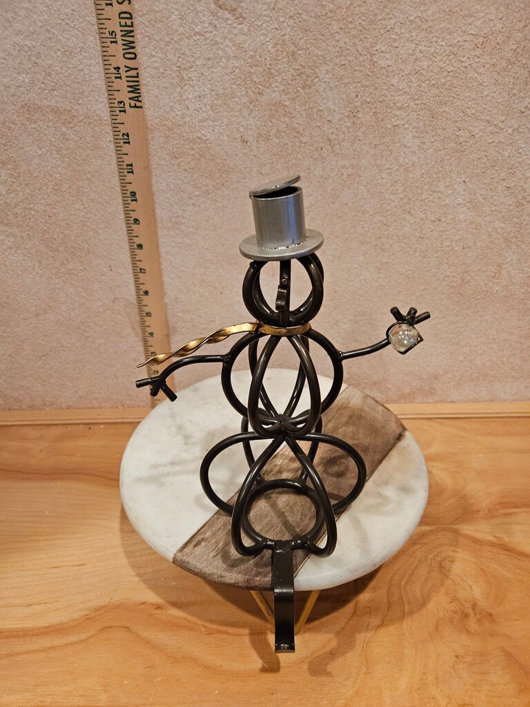 Rustic Farmhouse Country Christmas Black Wrought Iron Metal Snowman Stocking holder, sign holder, mantle decor
