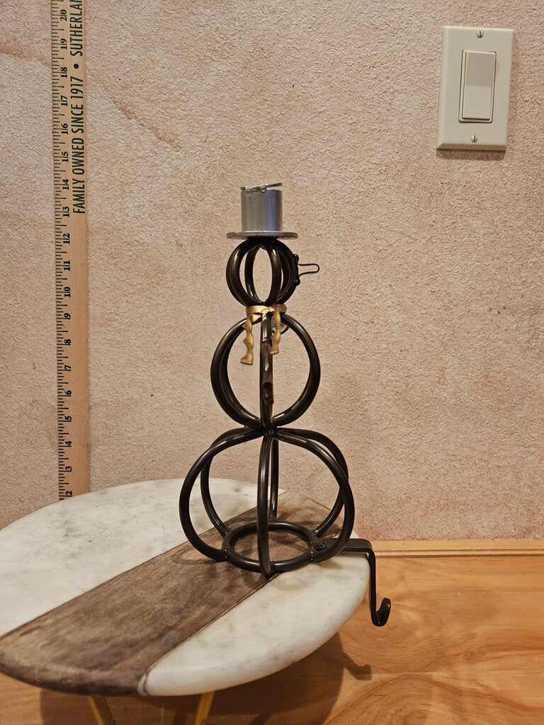 Rustic Farmhouse Country Christmas Black Wrought Iron Metal Snowman Stocking holder, sign holder, mantle decor