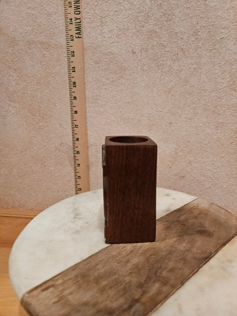Hand-Carved Wood Relief Sculpture Wooden Candle Holder Dark wooden decor