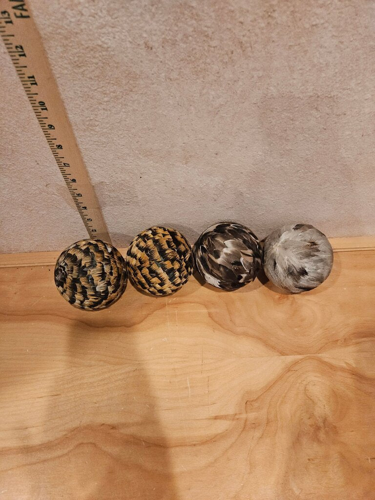 ORBS Set of 3 Decorative Natural Feathers Pheasant etc Feathered Balls Decor Bowl filler