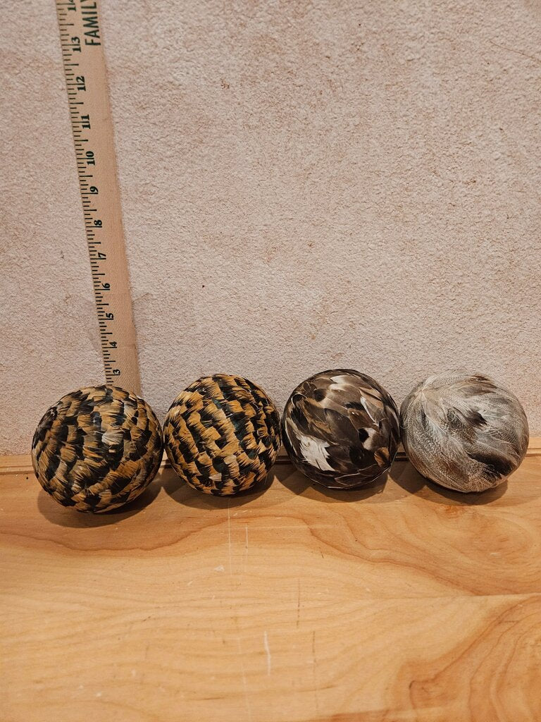 ORBS Set of 3 Decorative Natural Feathers Pheasant etc Feathered Balls Decor Bowl filler