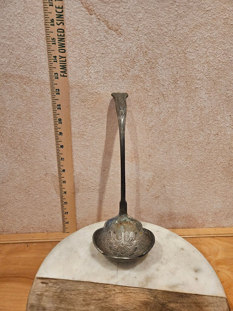 Vintage Silver Plated Soup Gravy Sauce Floral embossed curved handled Ladle could repurpose to candle holder