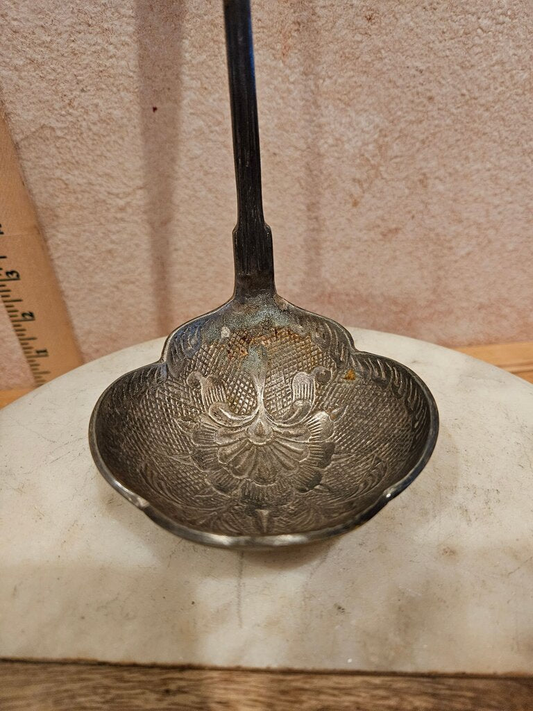 Vintage Silver Plated Soup Gravy Sauce Floral embossed curved handled Ladle could repurpose to candle holder