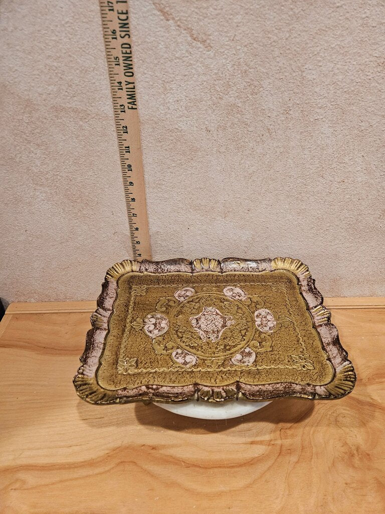 Vintage Gold Gilded Handpainted Italian Florentine Boudoir Vanity Tray w wall hanger Hollywood Regency