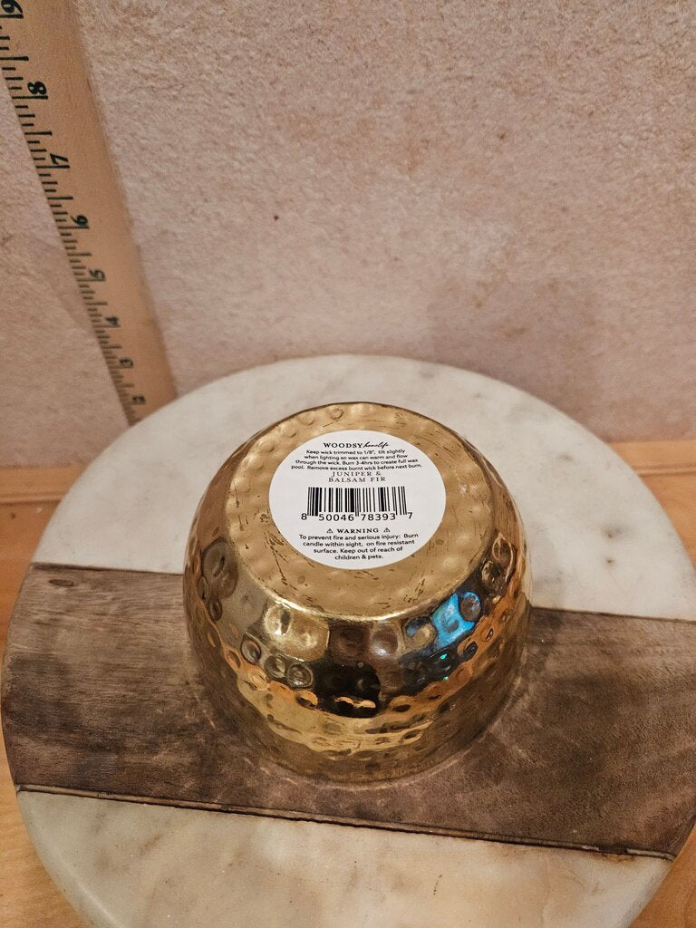 Empty Woodsy Homelife candle holder patinaed hammered copper metal repurpred as plant holder / trinket dish