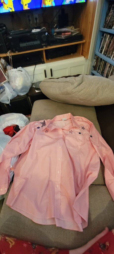 Pink Striped Button-Up Shirt with Star Embroidery