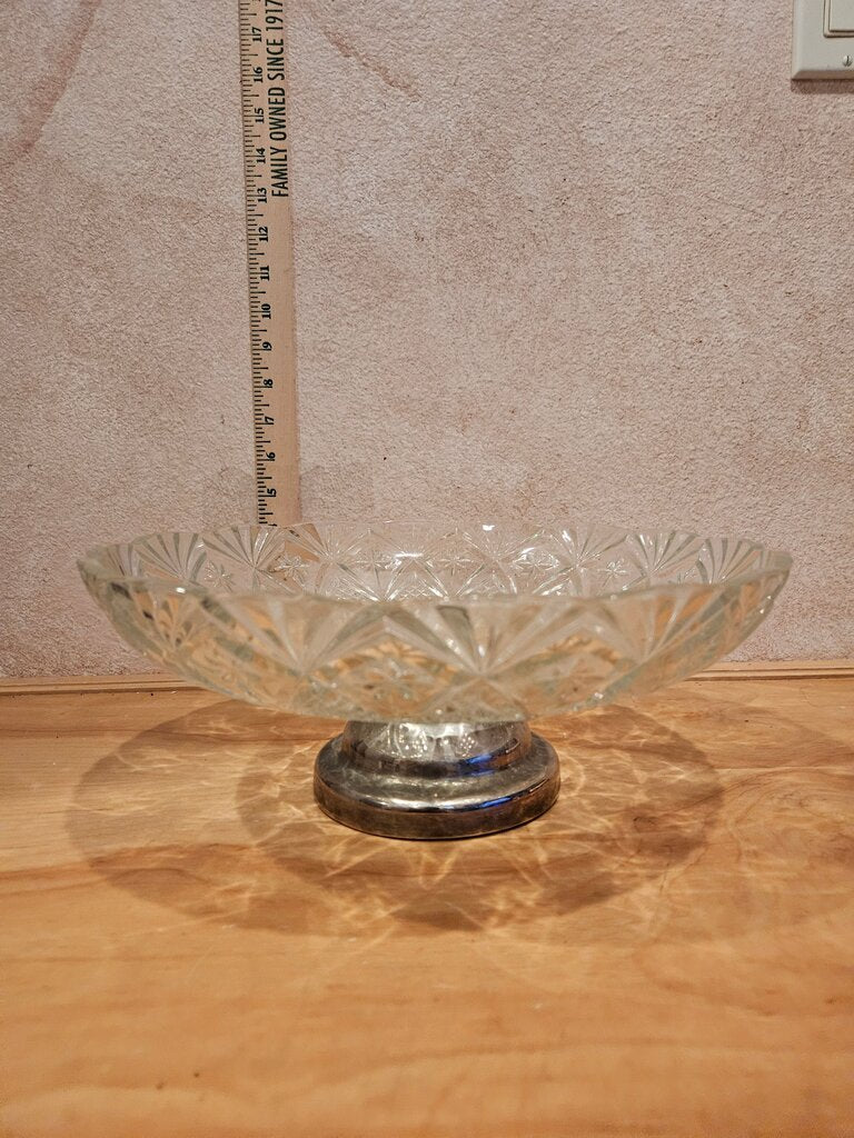 Vintage Unique Crystal on silverplated silver Pedestal base trinket dish, display serving Bowl Hollywood Regency cloche base