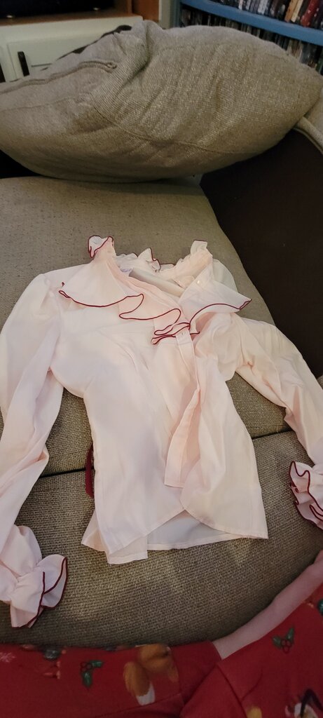 Brian Michele Large Pink Ruffled Button-Up Blouse