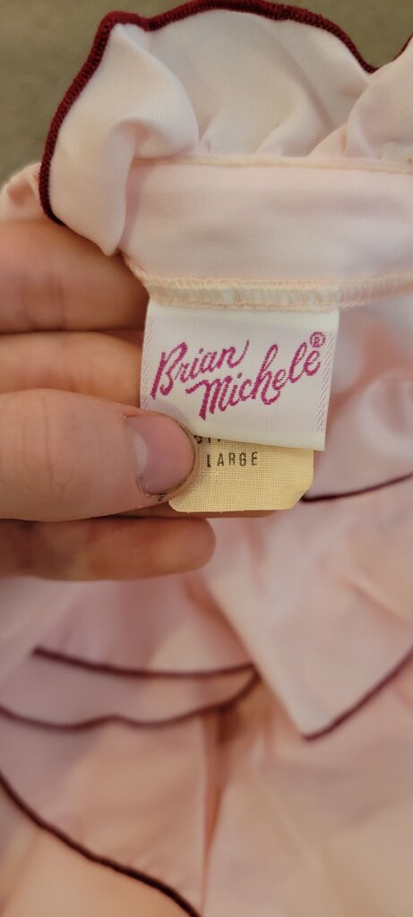 Brian Michele Large Pink Ruffled Button-Up Blouse