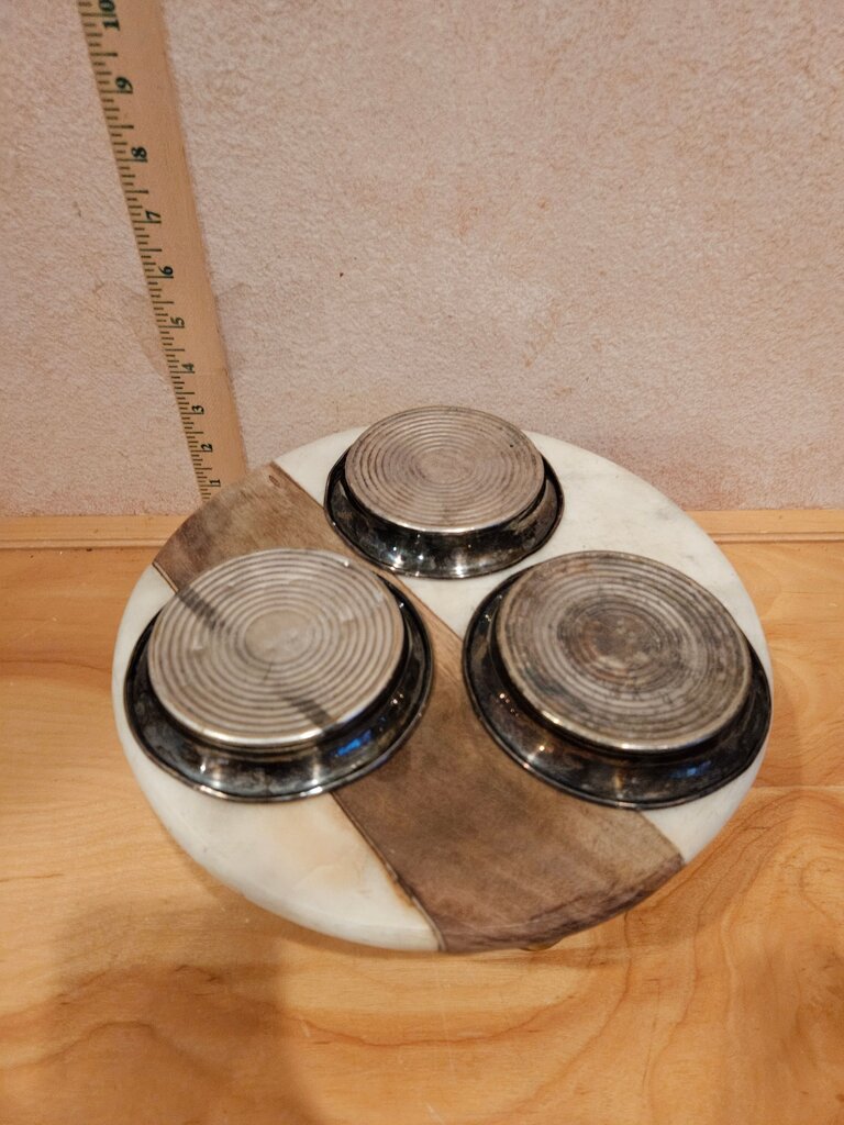 Set Of 3 Vintage Sheridan Silver & Porcelain Coasters w Bird Pattern candle riser, trinket dish cloche base bareware grandmacore cottage granny corecuties