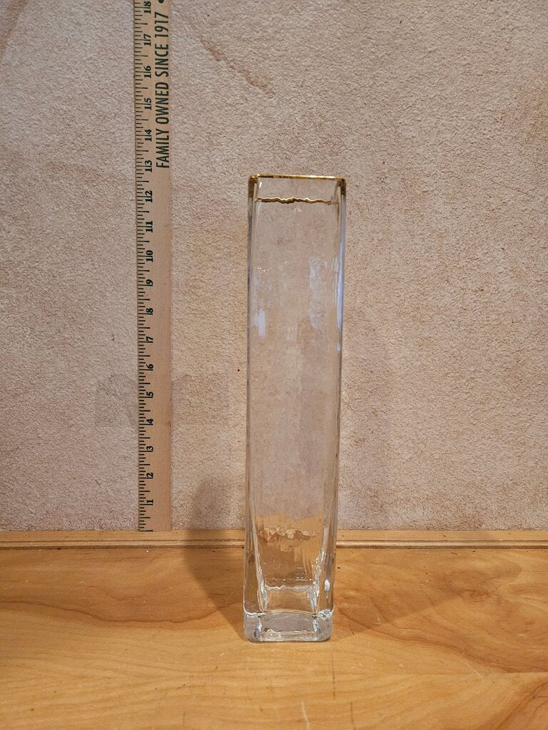 Beautiful Decorative Vase Thick Hammered Glass with Gilded Gold Rim Hollywood Regency Esque Elegant shell, collections display