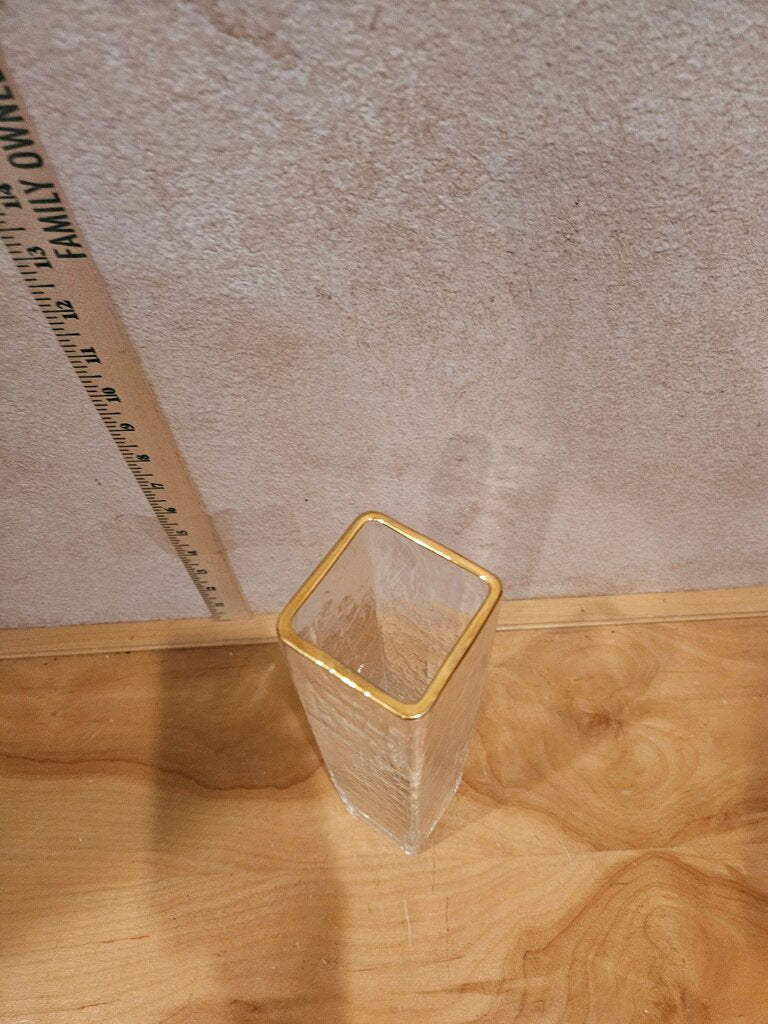 Beautiful Decorative Vase Thick Hammered Glass with Gilded Gold Rim Hollywood Regency Esque Elegant shell, collections display
