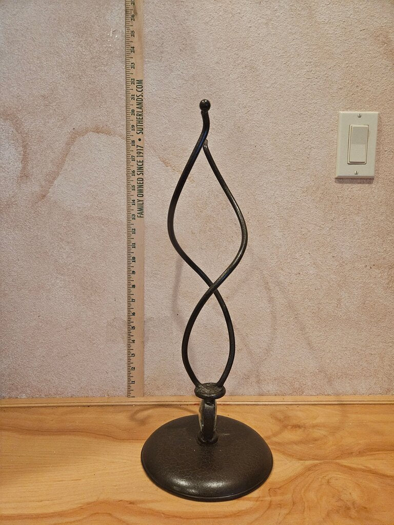Unique Decorative Iron /vase holder / toilet paper stand / hair scrunchies display etc w hand blown bottle / slag Glass insert w Base