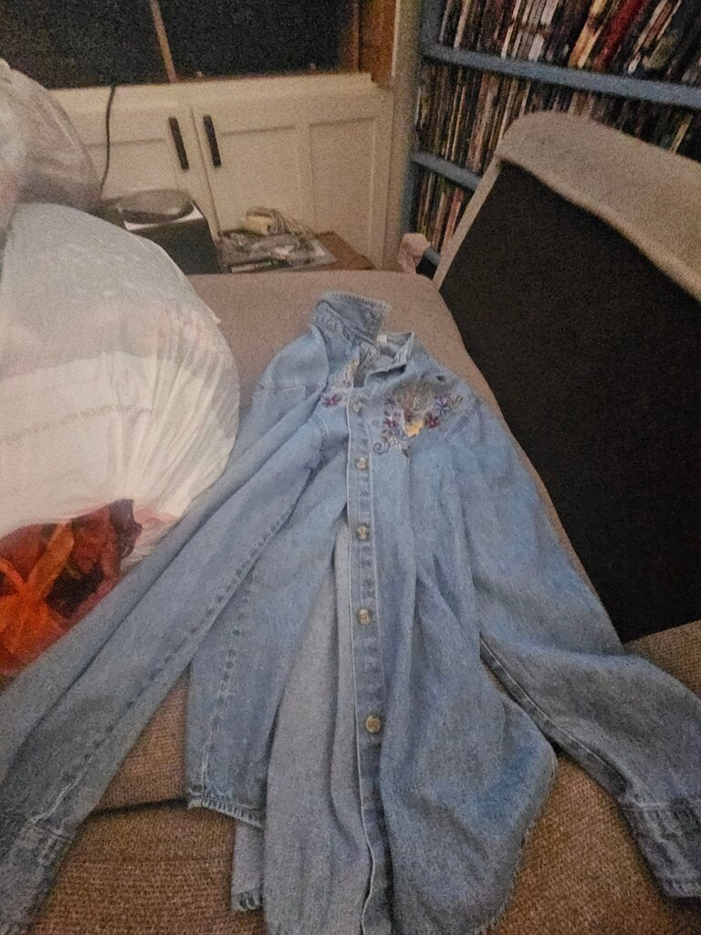 Bobbie Brooks Denim Shirt with Floral Embroidery