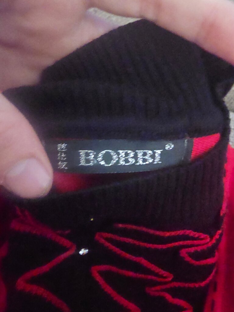 Red and Black Knit Sweater with Decorative Neckline