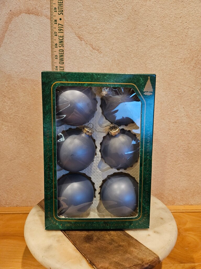 Designer Glass Christmas Ornaments Set 6 Vintage Christmas by Krebs glass ornaments dusty gray blue